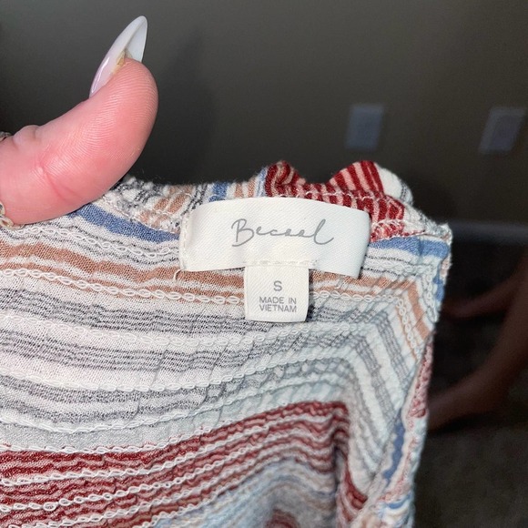 Becaal dress stripped strapless midi light weight brick white SZ SM swim/beach - Picture 3 of 10